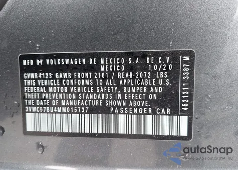 2021 Volkswagen Jetta 1.4T R-Line/1.4T S/1.4T Se из США, поврежденный, VIN 3VWC57BU4MM015737